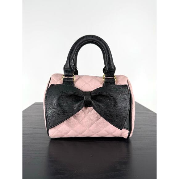 Betsey Johnson Handbags - Betsey Johnson Quilted Mini Top Handle Handbag with Bow in Pink